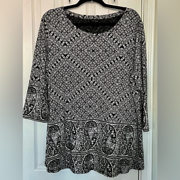 LUCKY BRAND Top, black cotton print, size 1X - Picture 1 of 11